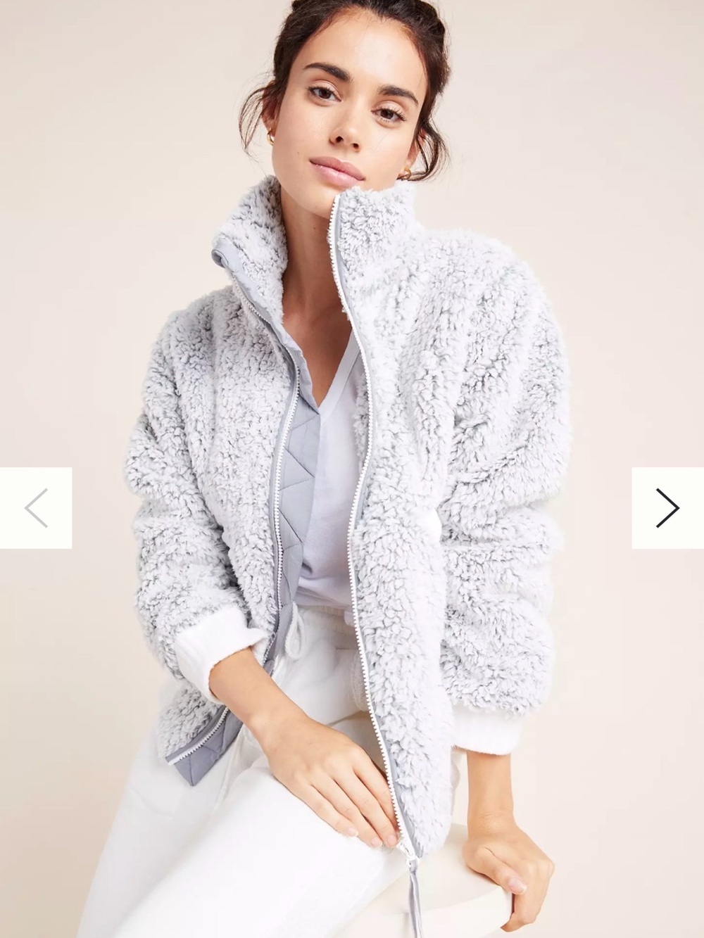 Anthropologie Fluffy Sherpa Faux Fur High Neck Zipup Jacket Pockets Women’s L